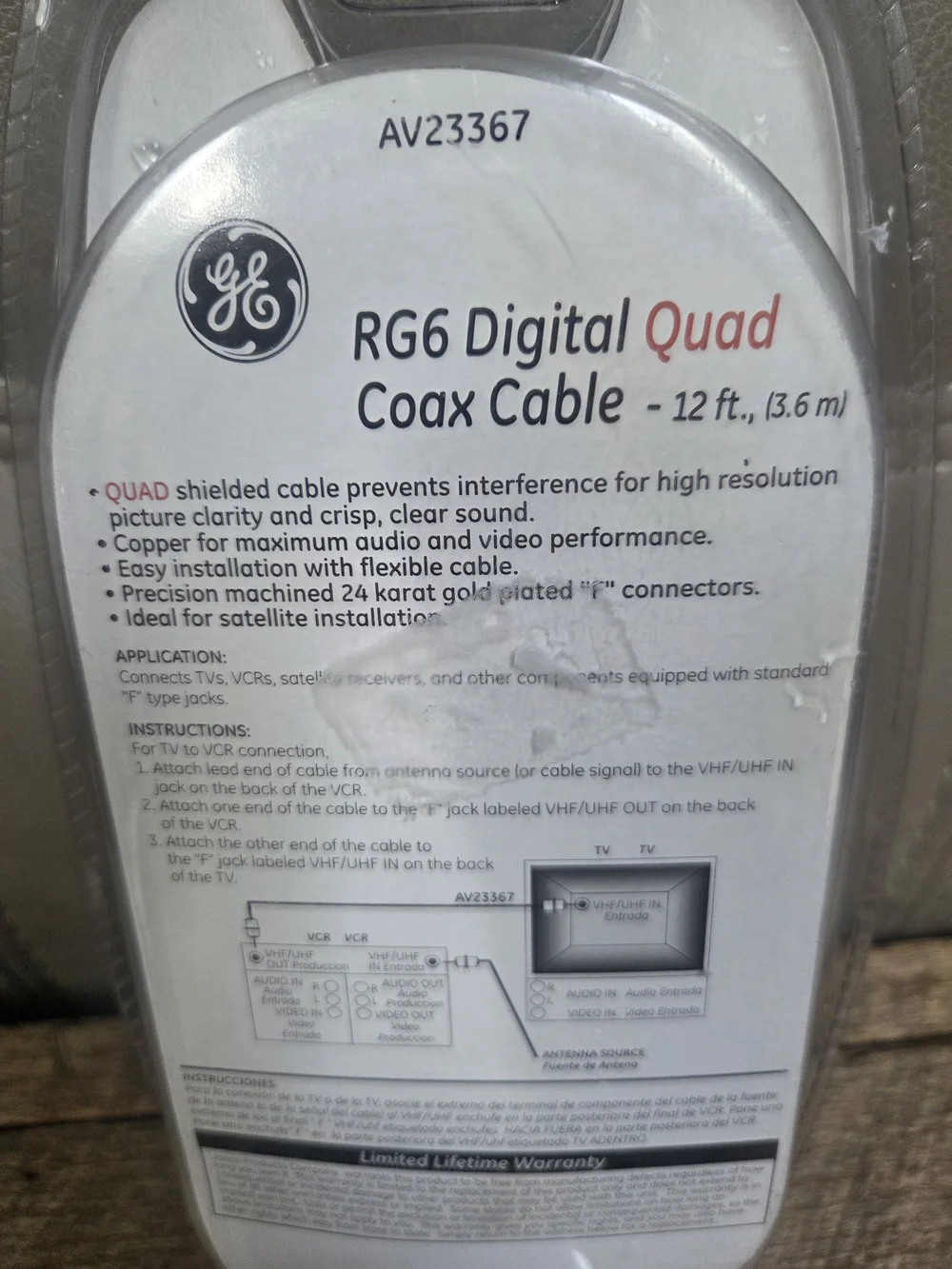 GE Ultra Prograde 12ft RG6 Quad Shield Coax Cable AV23367 NIP